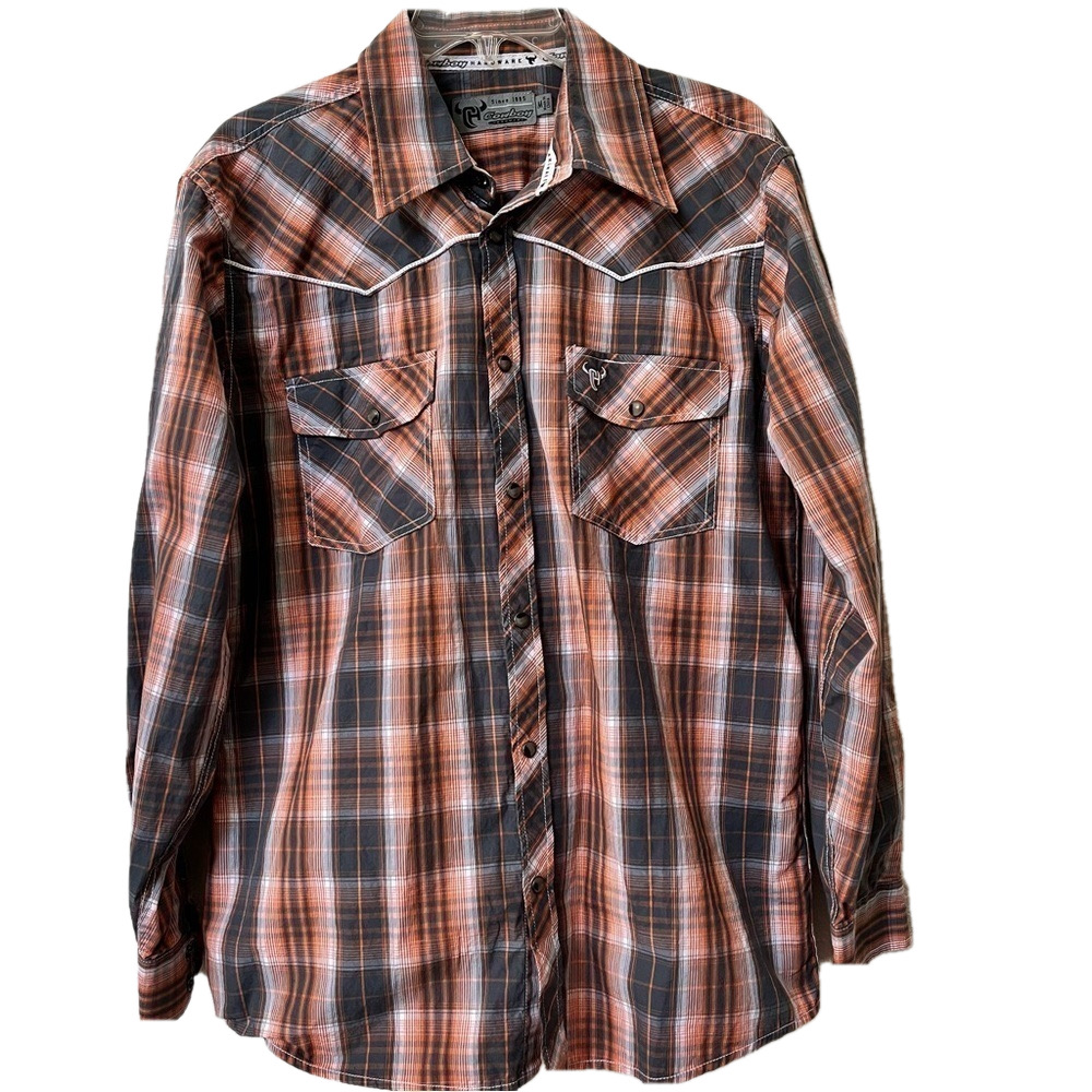 COWBOY HARDWARE Western Men's Medium Cotton Plaid Print Long Sleeve Snap Shirt